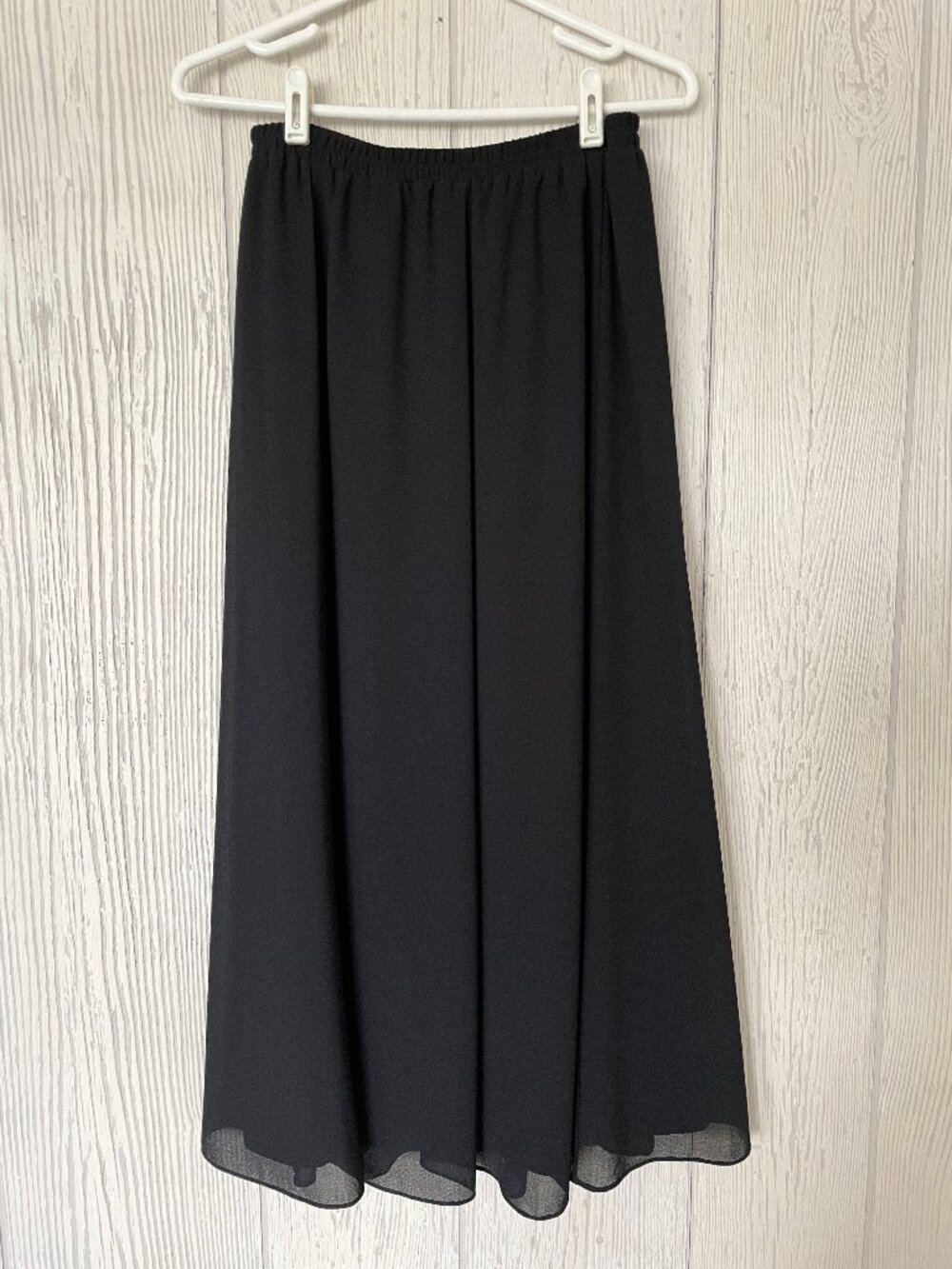 Ladies Pull On Chiffon S Sm Skirt Formal Elegant Elastic Waist Long Length Black